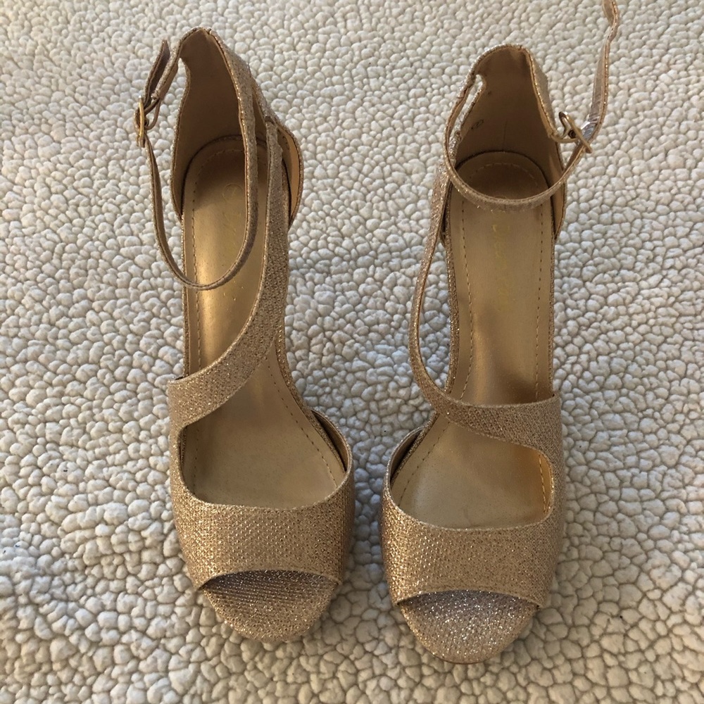 Gold Glitter Wedding Open Toe Heel Sandal Size 7